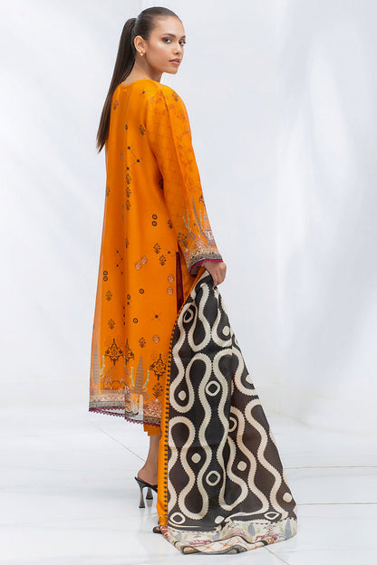 Marigold Cotton Net Digitally Printed Kurta With Printed Silk Dupatta