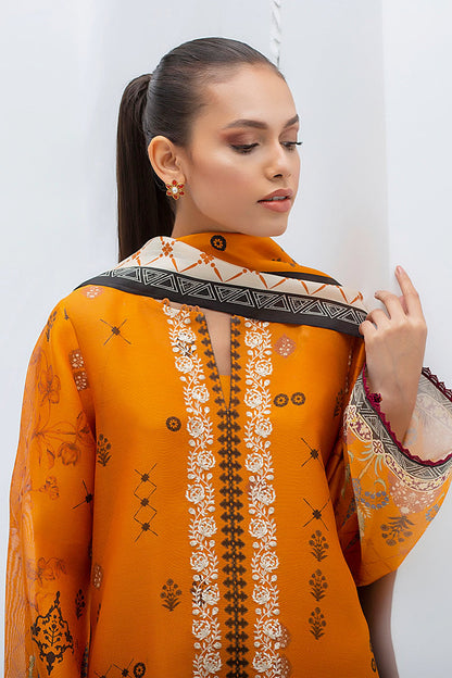 Marigold Cotton Net Digitally Printed Kurta With Printed Silk Dupatta