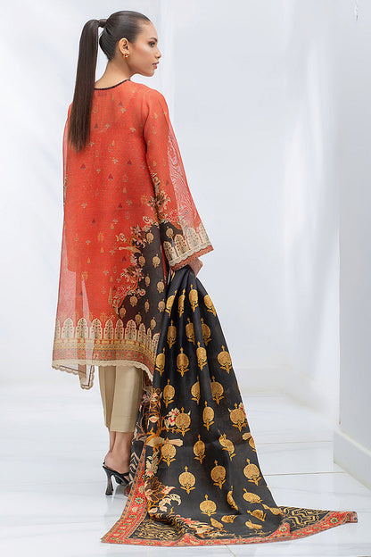 Crimson Cotton Net Digitally Printed Kurta With Printed Silk Dupatta