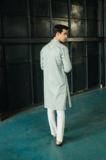 Dyed Ribbed Cotton Kurta