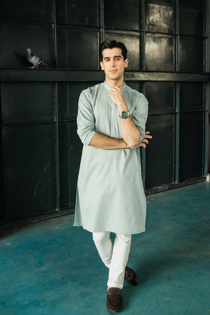 Dyed Ribbed Cotton Kurta