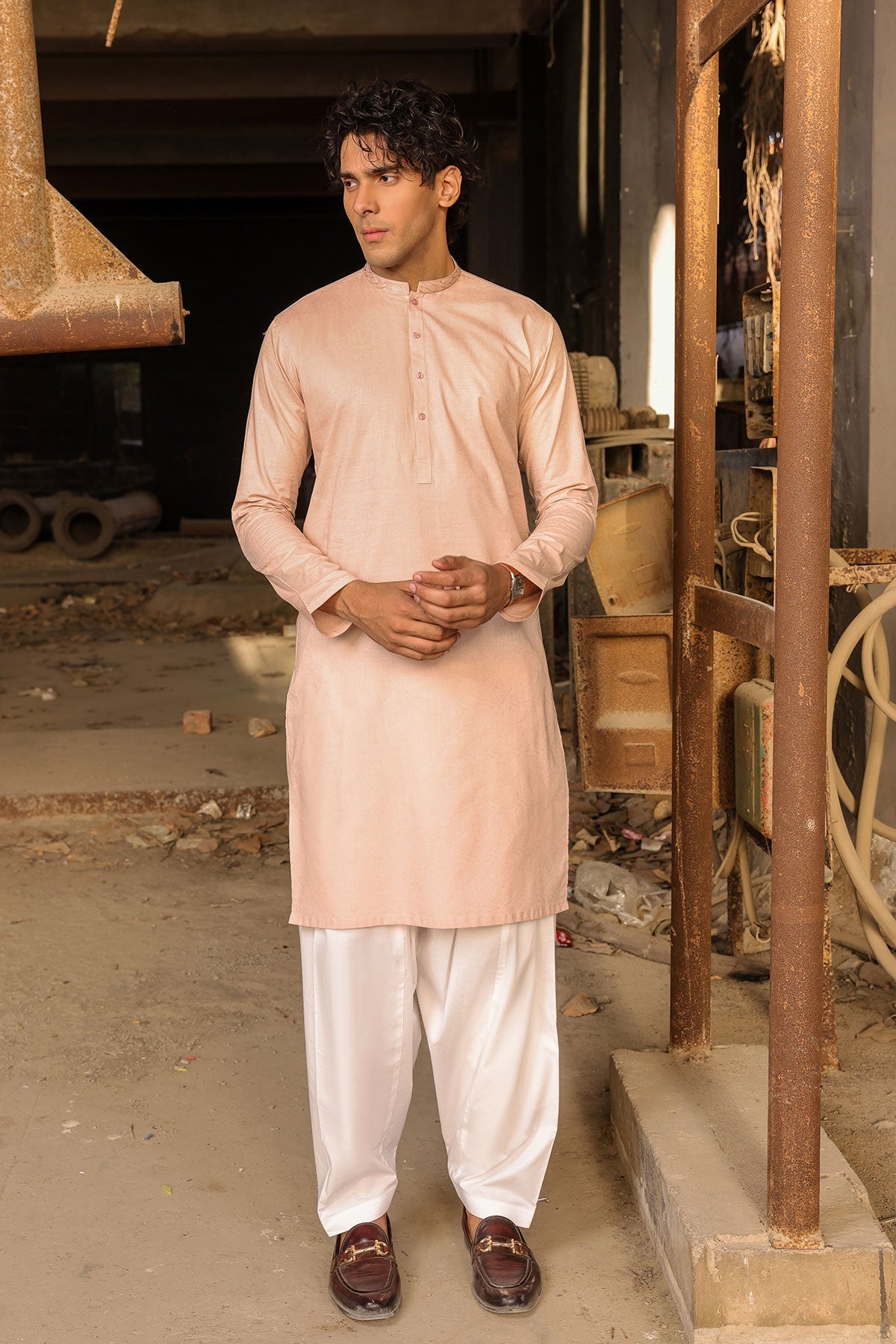 Dyed Embroidered Jacquard kurta