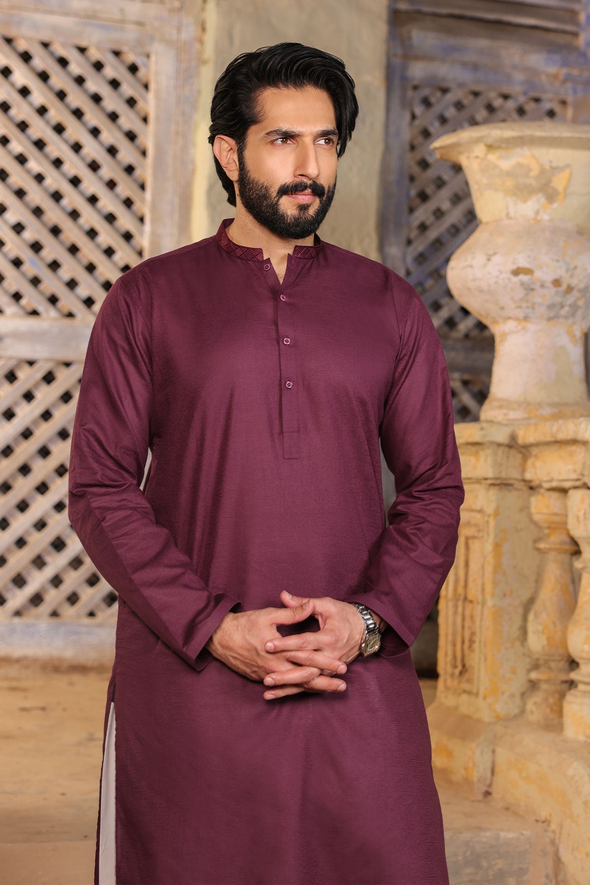 Dyed Embroidered Jacquard kurta