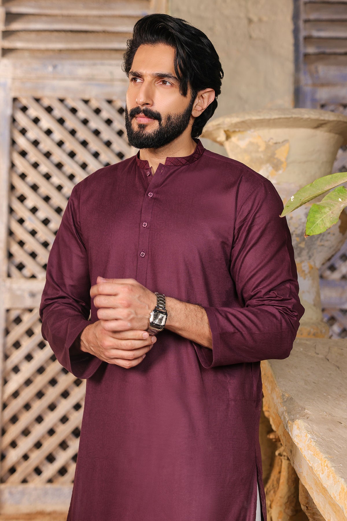 Dyed Embroidered Jacquard kurta