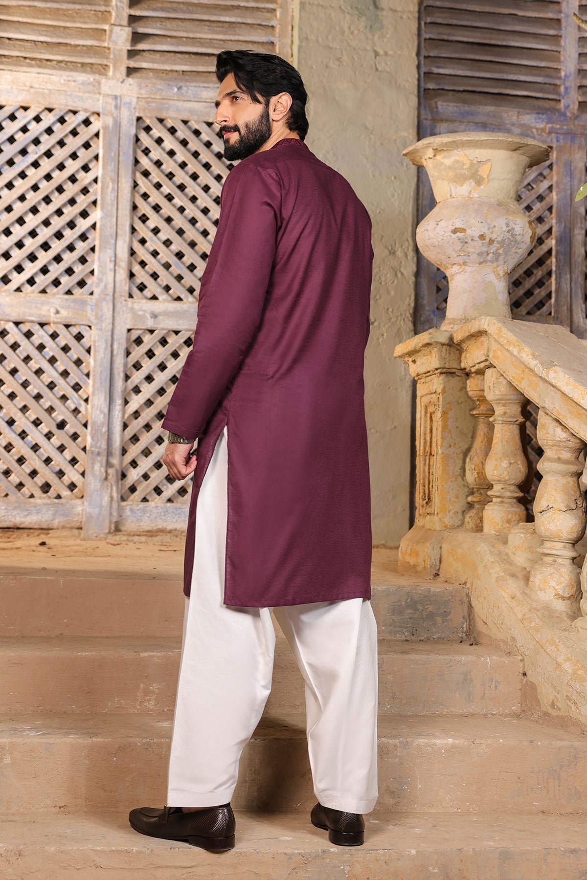 Dyed Embroidered Jacquard kurta