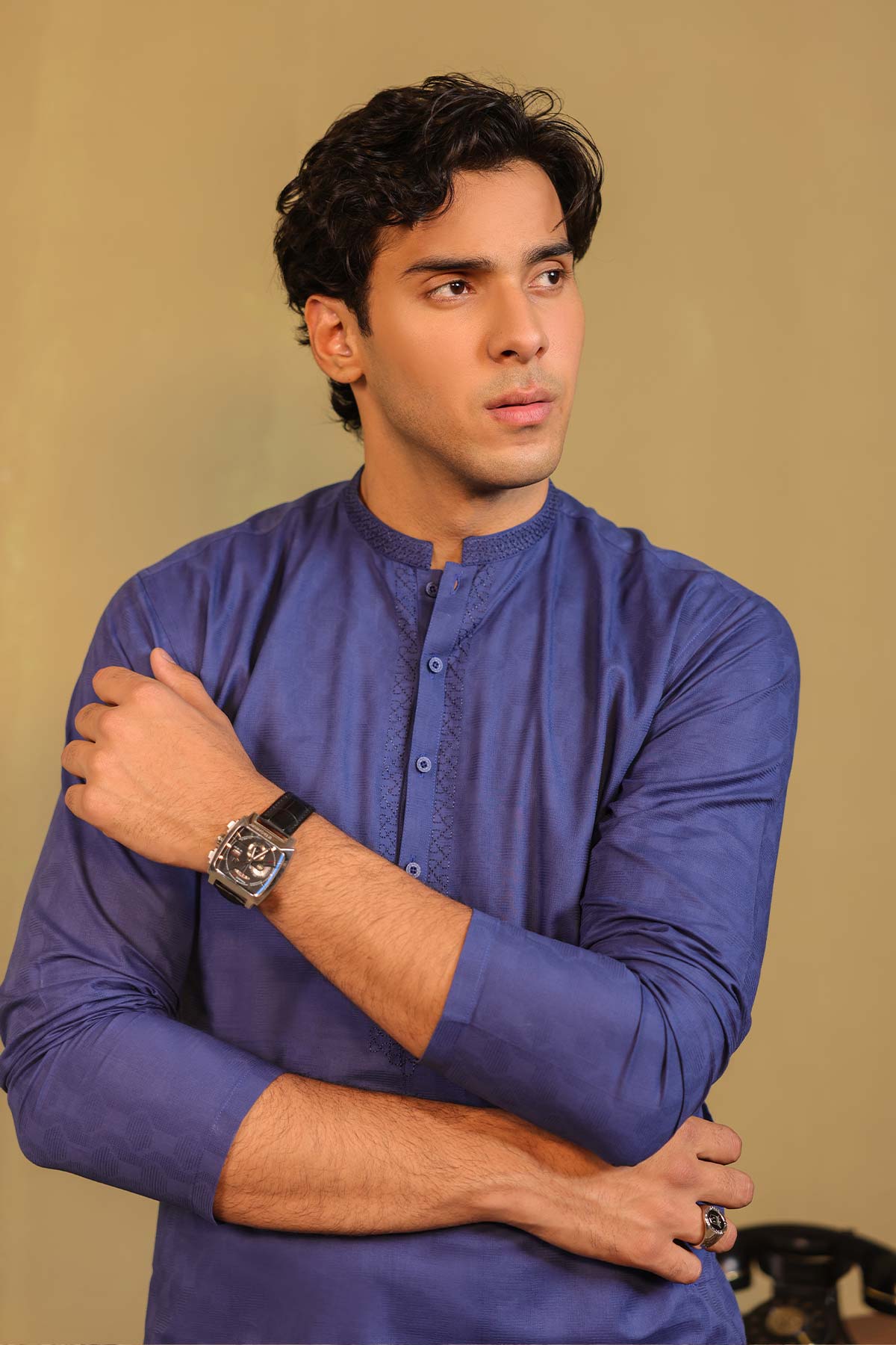 Dyed Embroidered Jacquard Kurta