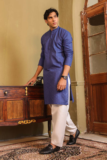 Dyed Embroidered Jacquard Kurta