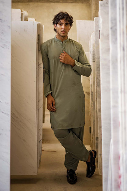 Dyed Embroidered Lawn Kurta Shalwar