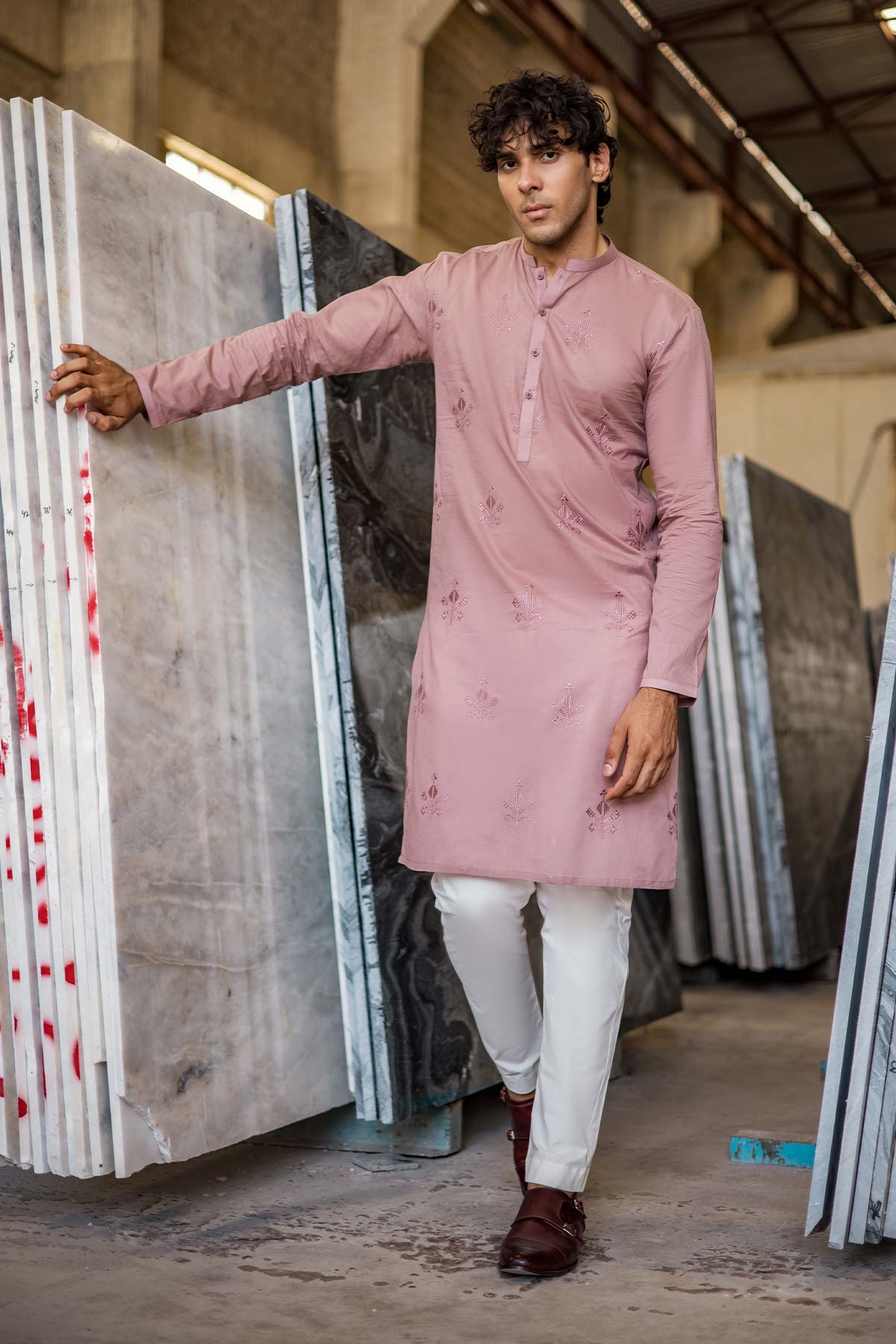 Dyed Embroidered Lawn Kurta
