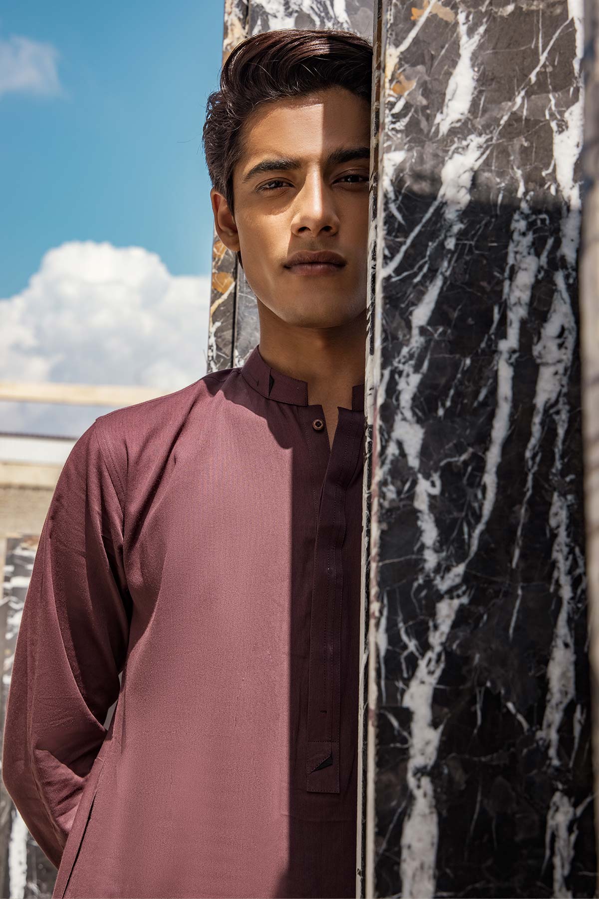 Dyed Ribbed Cotton Kurta