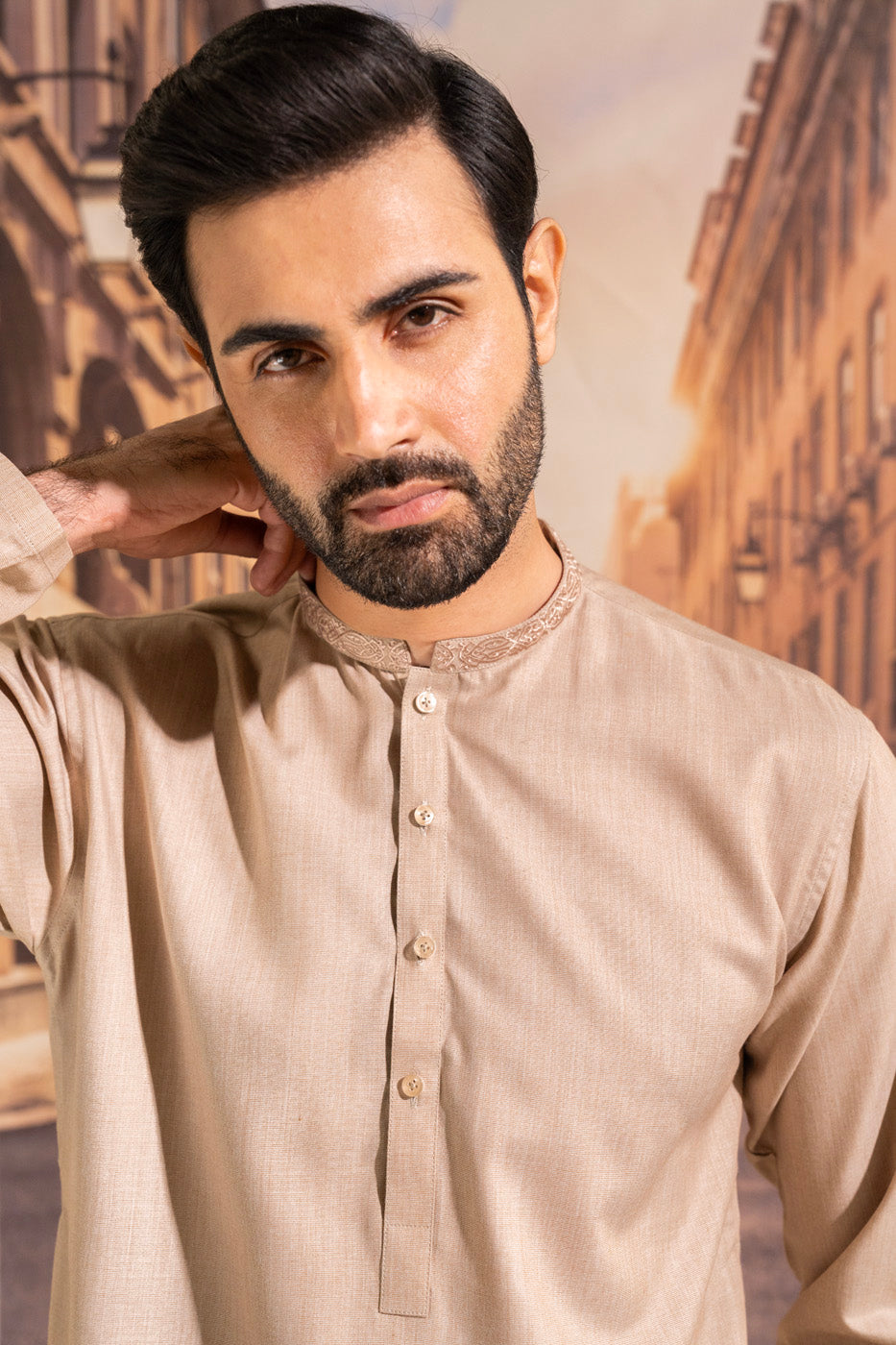 Dyed Embroidered Blended Kurta
