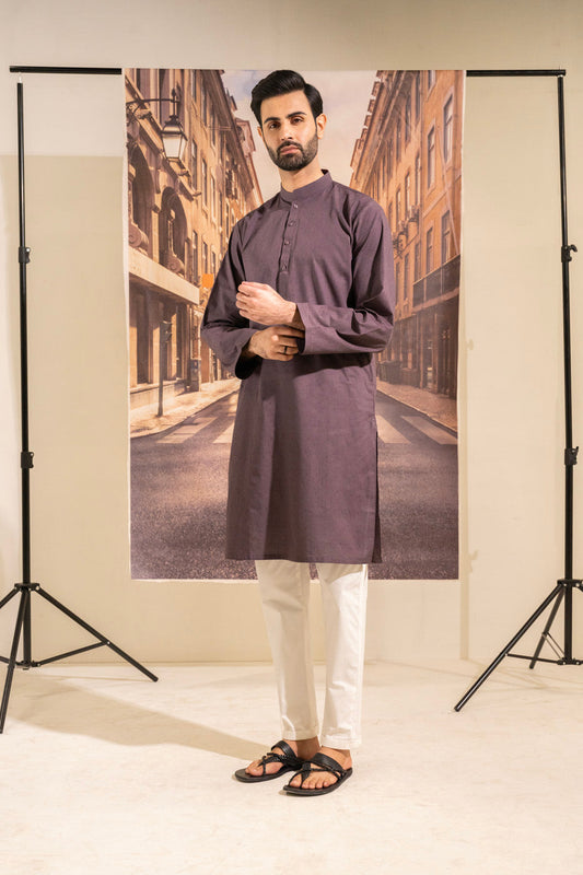 Dyed Embroidered Jacquard Kurta