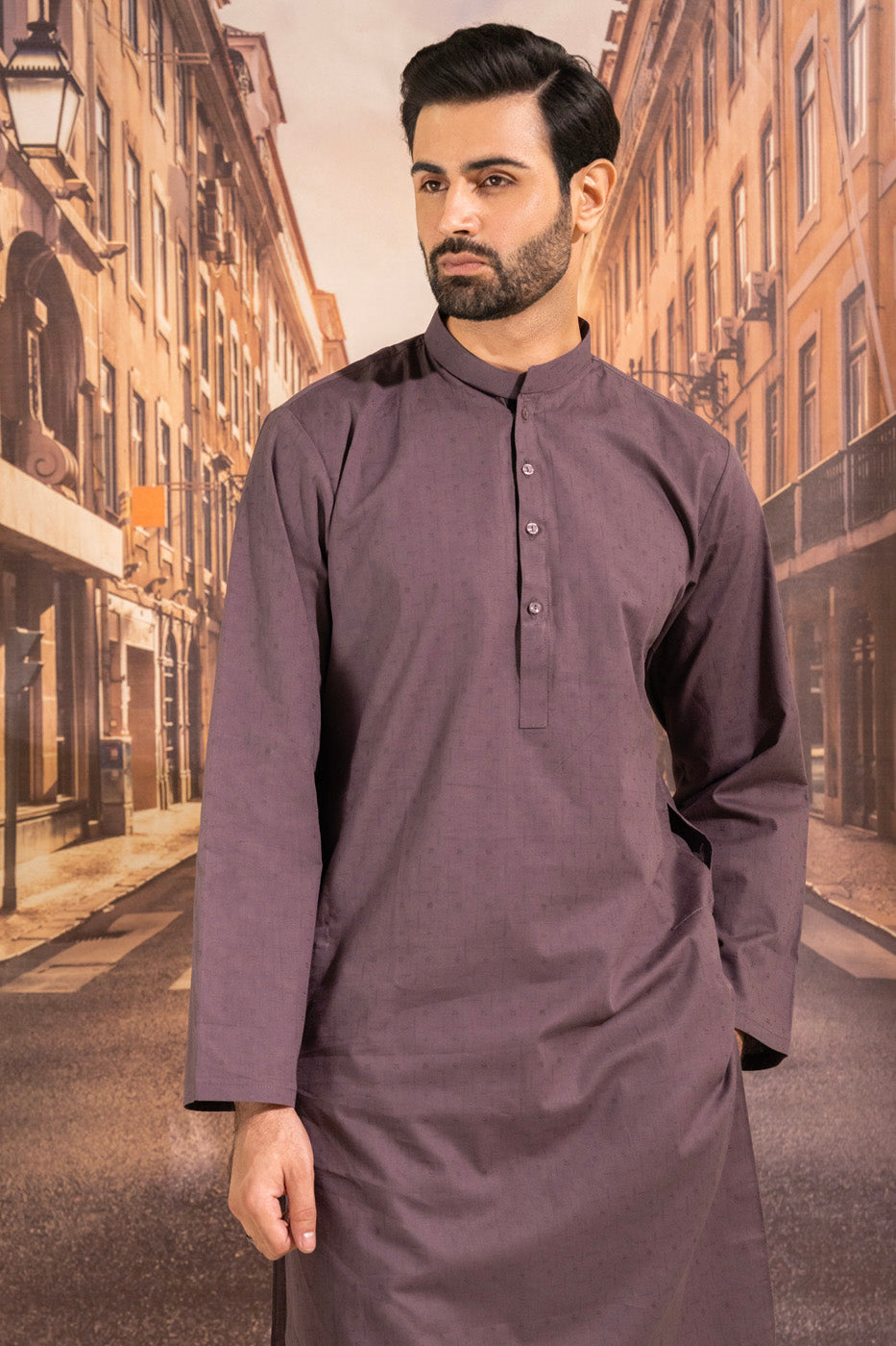 Dyed Embroidered Jacquard Kurta