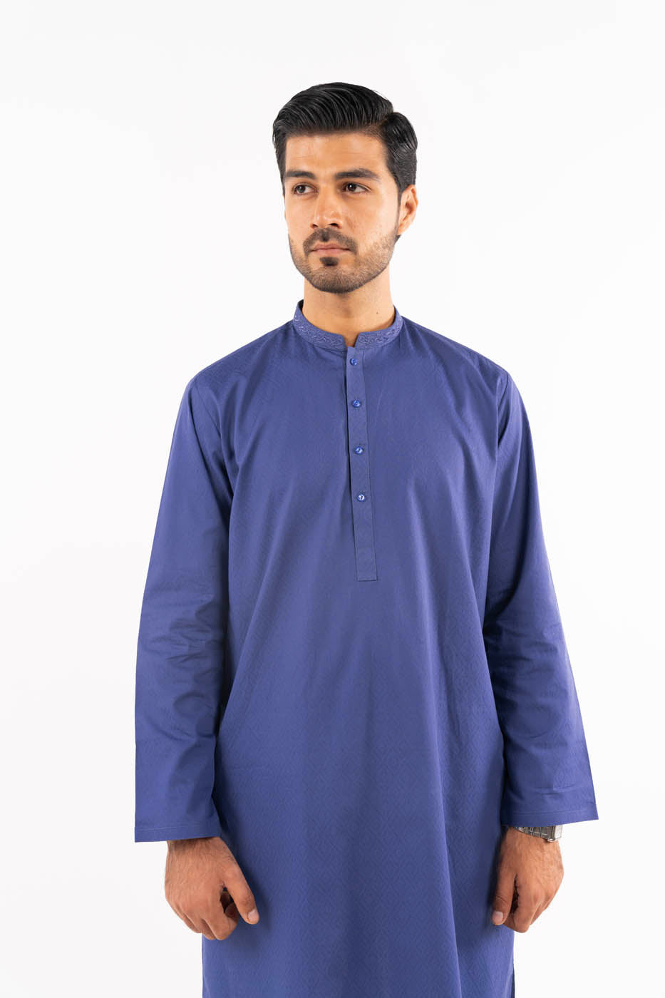 Dyed Embroidered Jacquard Kurta