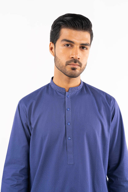 Dyed Embroidered Jacquard Kurta