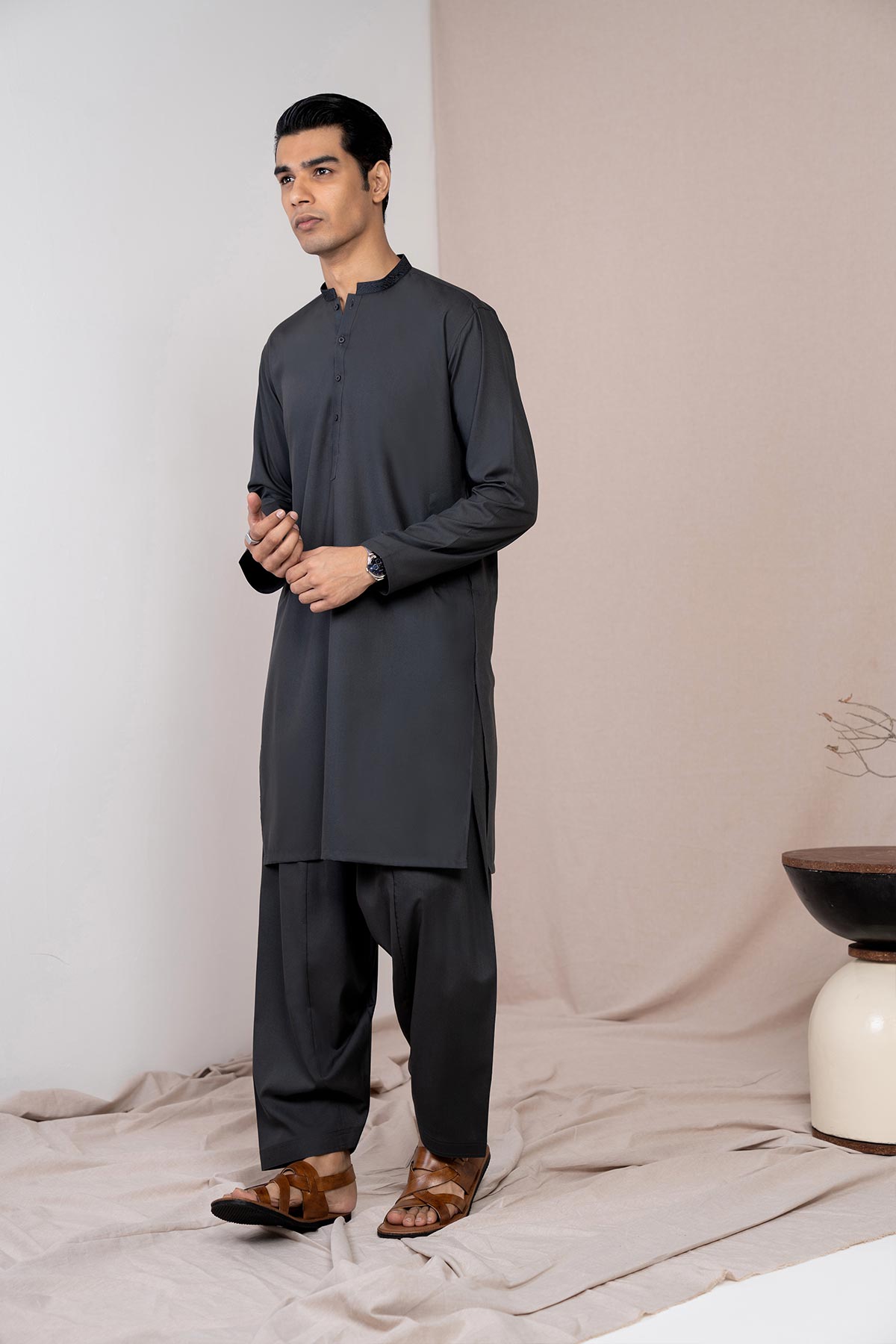 Dyed Embroidered Blended Shalwar Kameez