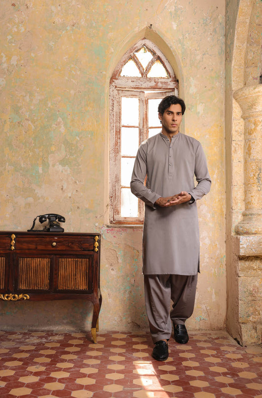 Dyed Embroidered Ribbed Shalwar Kameez