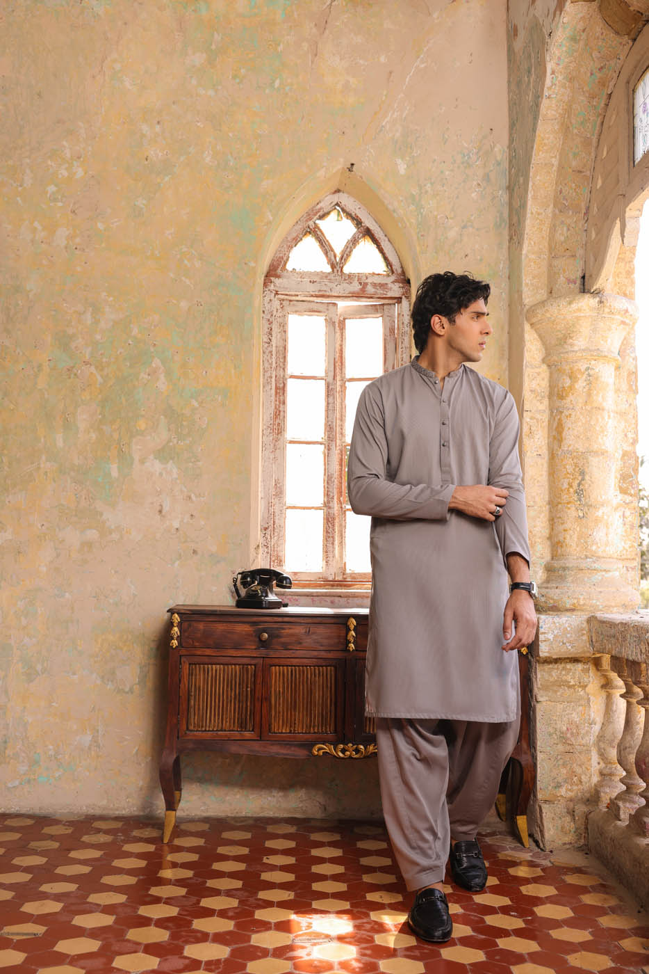Dyed Embroidered Ribbed Shalwar Kameez