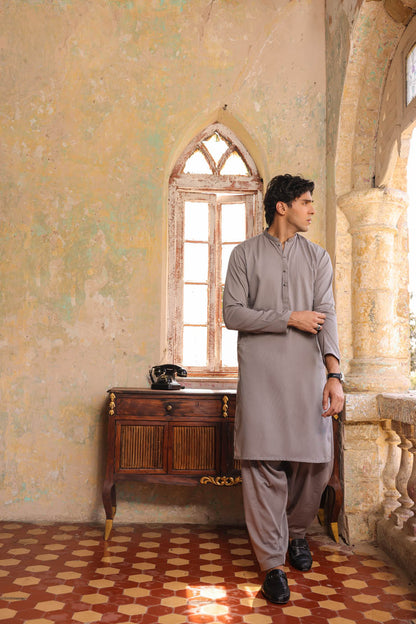 Dyed Embroidered Ribbed Shalwar Kameez