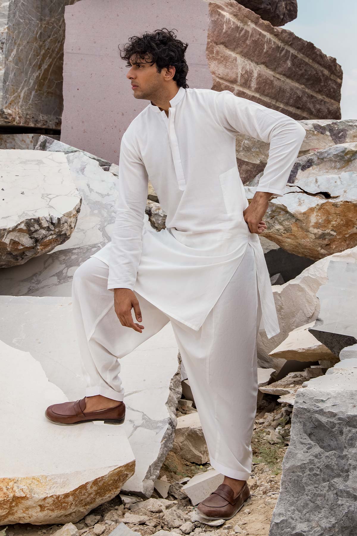 Dyed Embroidered Ribbed Kurta Shalwar