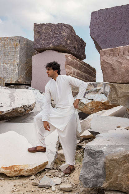 Dyed Embroidered Ribbed Kurta Shalwar