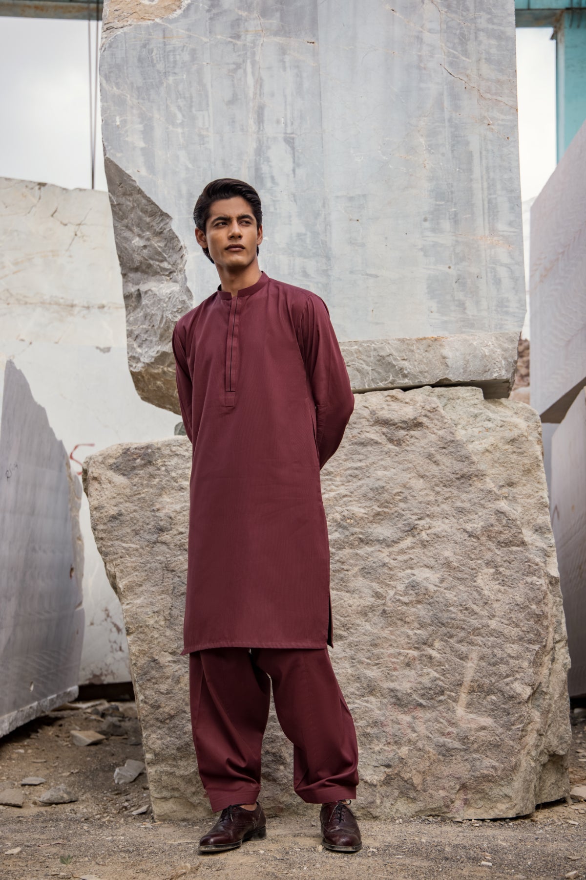 Dyed Ribbed Kurta Shalwar