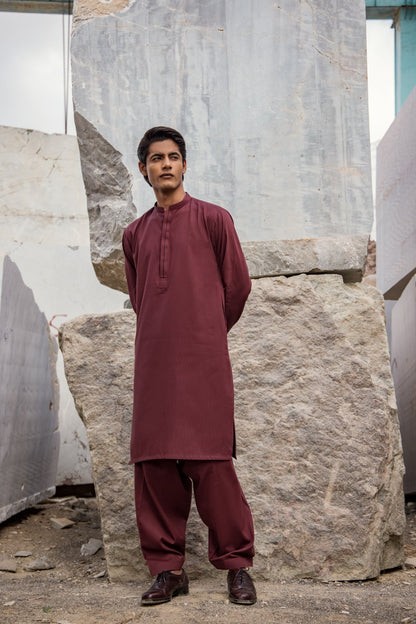 Dyed Ribbed Kurta Shalwar