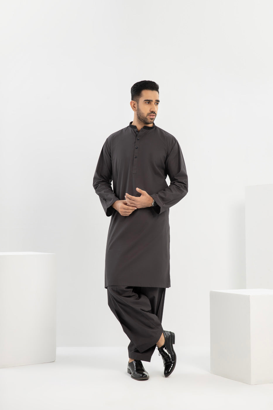 Dyed Embroidered Cotton Shalwar Kameez