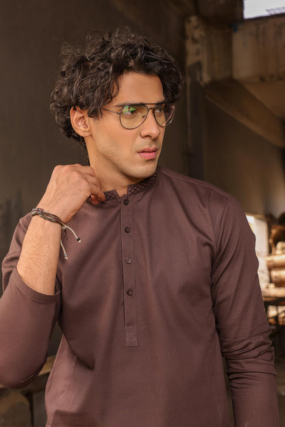 Dyed Embroidered Ribbed Cotton Kameez Trouser