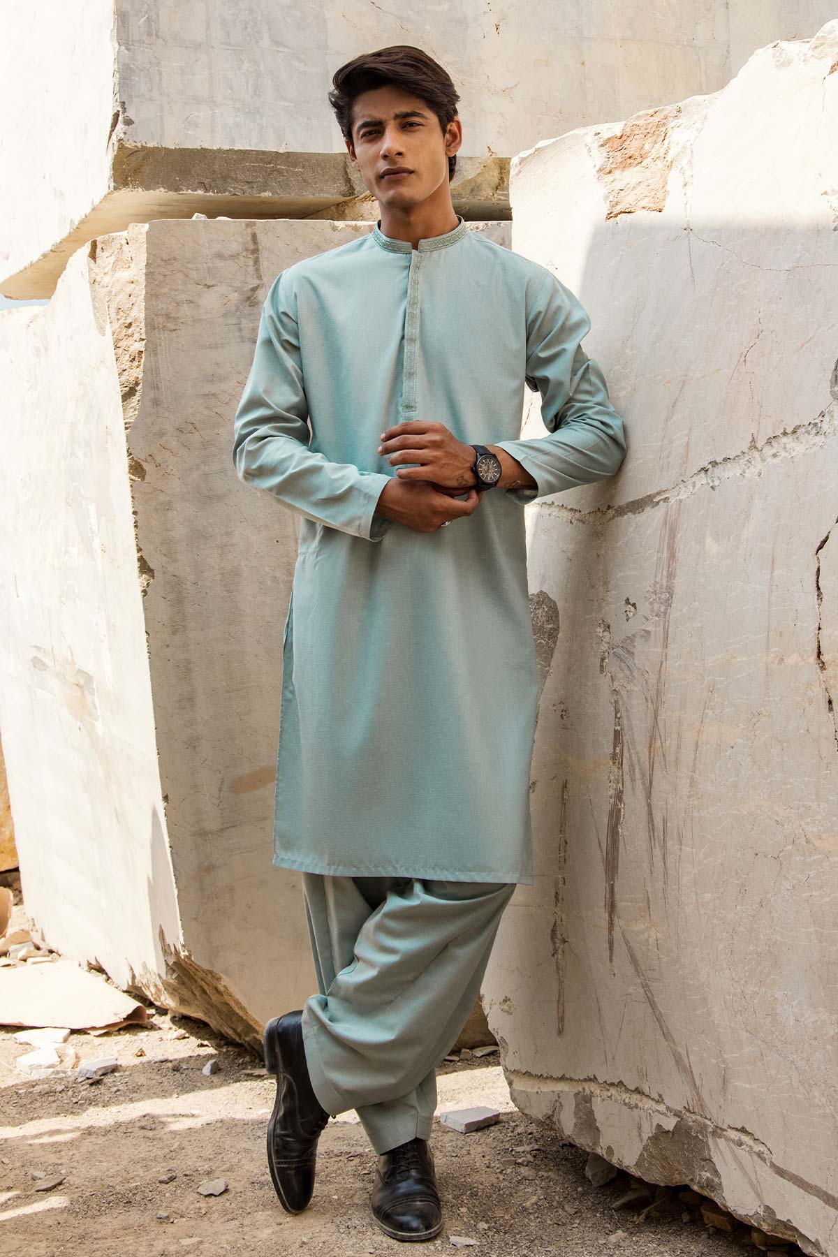 Dyed Embroidered Blended Kurta Shalwar