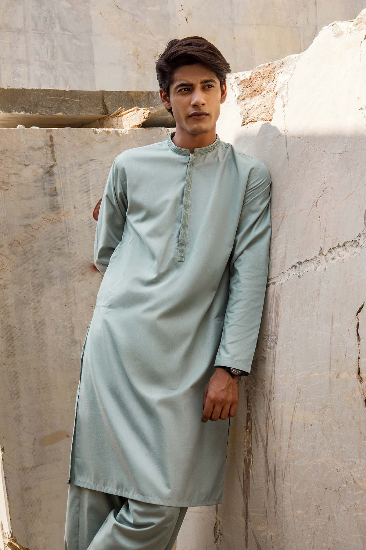 Dyed Embroidered Blended Kurta Shalwar