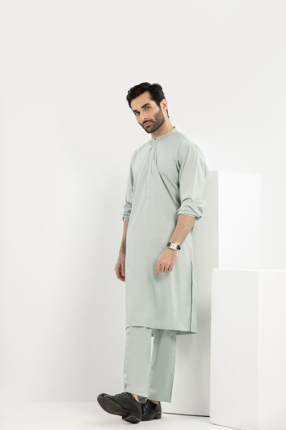 Dyed Embroidered Blended Kurta Trouser