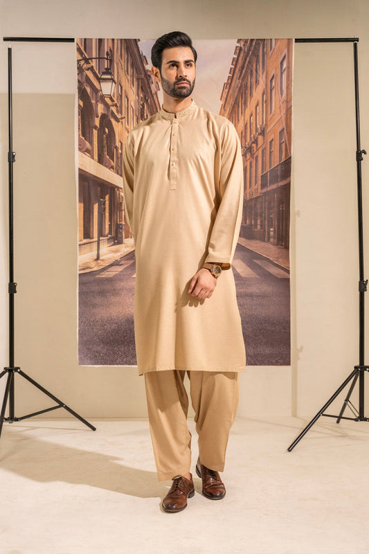 Dyed Embroidered Blended Kurta Shalwar