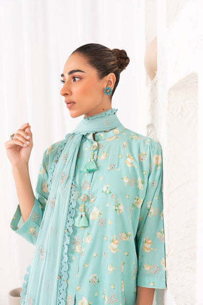 3 Pc Embroidered Lawn Viscose Suit With Poly Net Dupatta