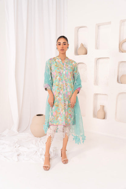 3 Pc Embroidered Lawn Viscose Suit With Organza Dupatta