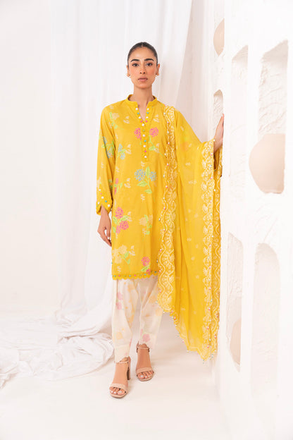 3 Pc Embroidered Lawn Viscose Suit With Chiffon Dupatta