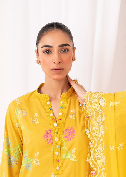 3 Pc Embroidered Lawn Viscose Suit With Chiffon Dupatta