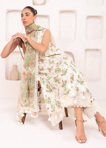 3 Pc Embroidered Lawn Viscose Suit With Organza Dupatta