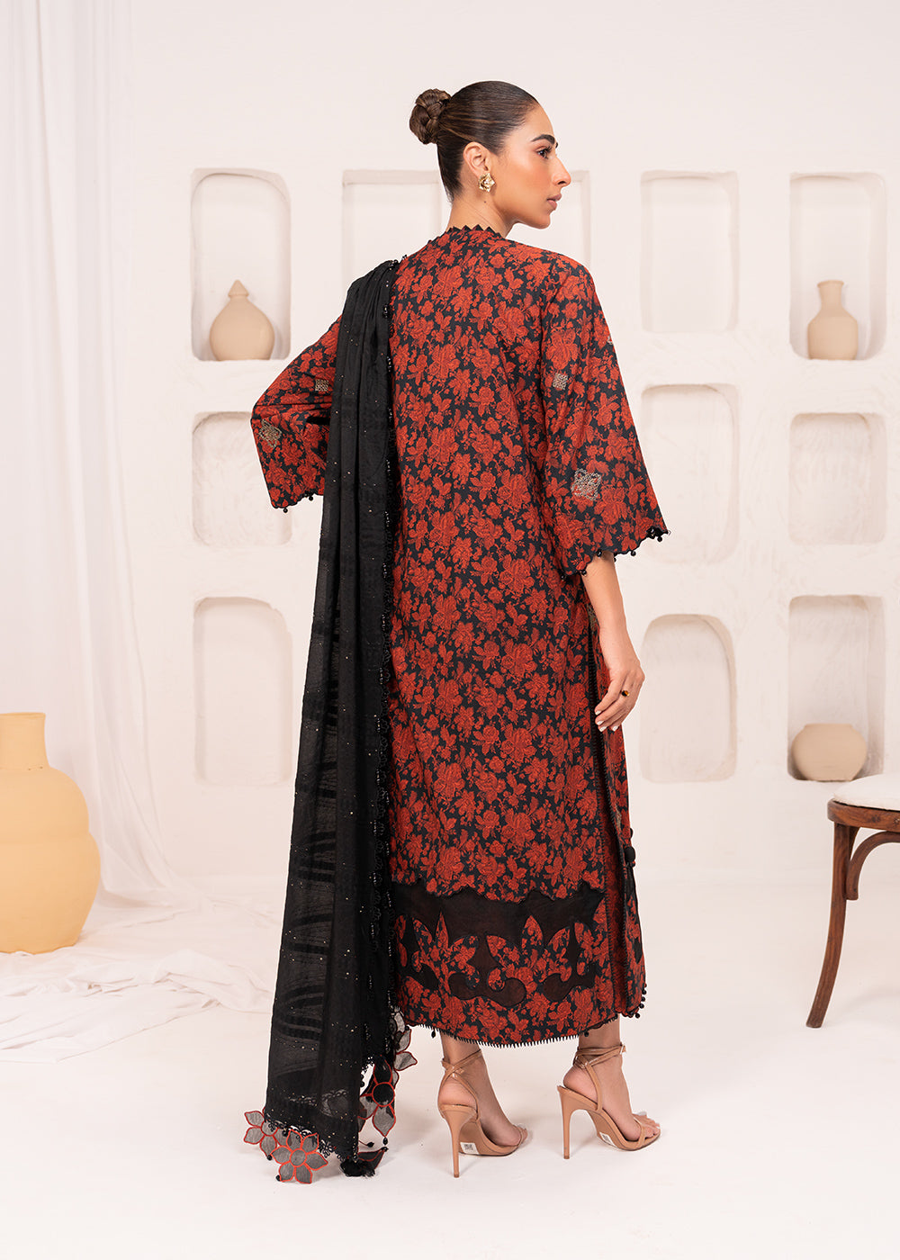 3 Pc Embroidered Lawn Viscose Suit With Dobby Sequence Dupatta