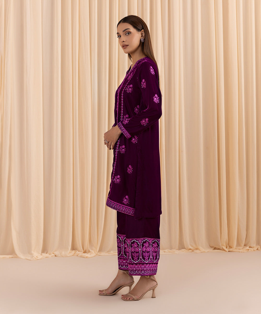 Sapphire - 2 Piece - Embroidered Velvet Suit