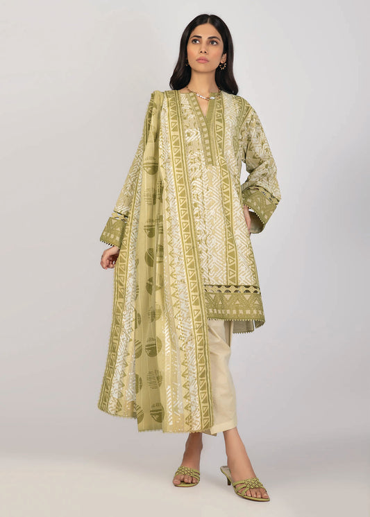 3 Pc Printed Cambric Suit With Lawn Dupatta