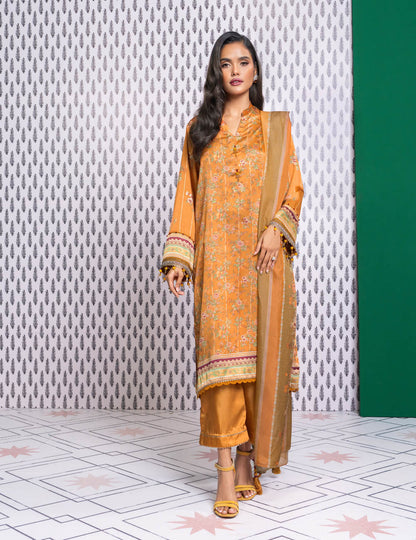 3 Pc Embroidered Chamois Silk Suit With Tissue Silk Dupatta