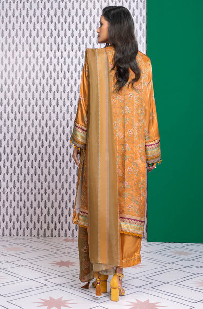 3 Pc Embroidered Chamois Silk Suit With Tissue Silk Dupatta