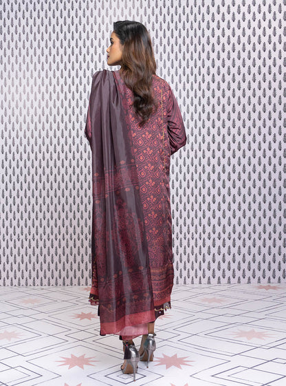 Three Piece Embroidered Chamois Silk Suit With Tissue Silk Dupatta