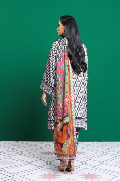 3 Pc Embroidered Chamois Silk Suit With Tissue Silk Dupatta