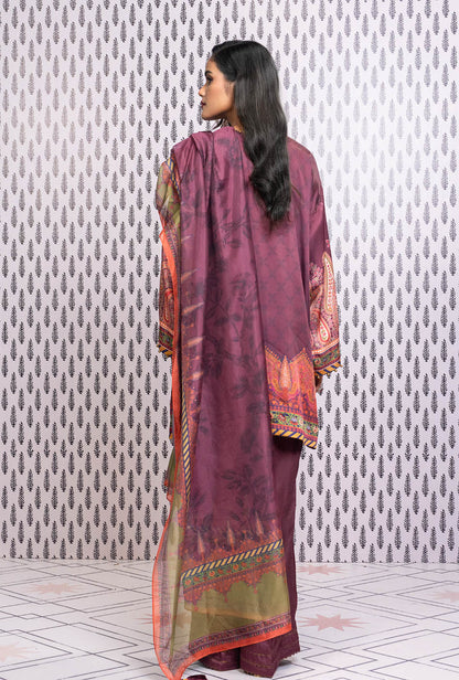 Three Piece Embroidered Chamois Silk Suit With Tissue Silk Dupatta