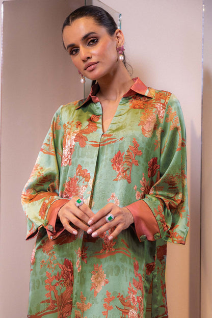 2 Pc Printed Chamois Silk Suit With Chamois Silk Trouser