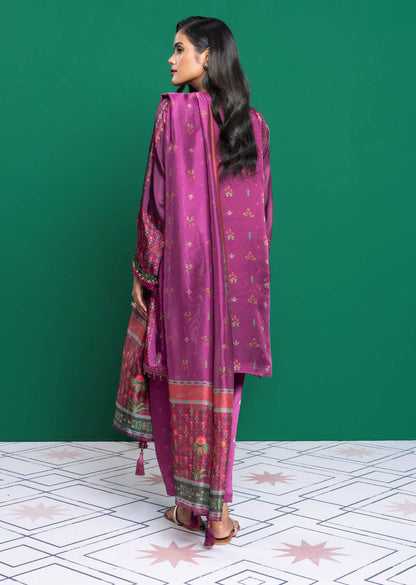 Three Piece Embroidered Chamois Silk Suit With Tissue Silk Dupatta