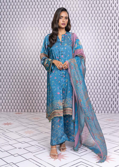 3 Pc Printed Chamois Silk Suit With Tissue Silk Dupatta
