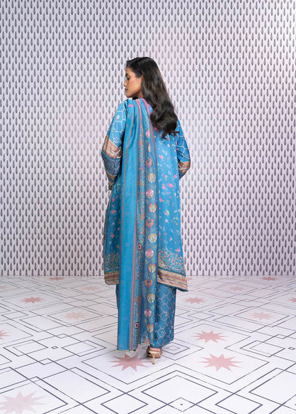 3 Pc Printed Chamois Silk Suit With Tissue Silk Dupatta